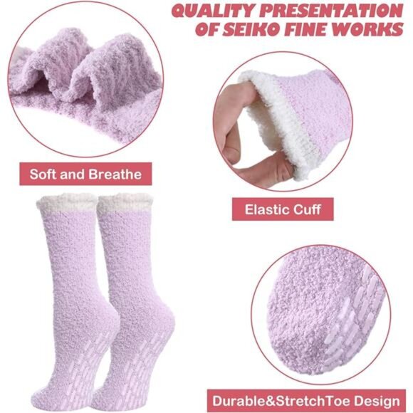 Non-Slip Fuzzy Socks for Women - Cozy Hospital Soft Fluffy Socks With Grips - Picture 6 of 7
